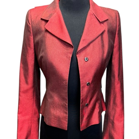 Akris Red Silk Cashmere Blend Tailored Blazer Swiss Luxury Minimalist Size 6 - Picture 2 of 12
